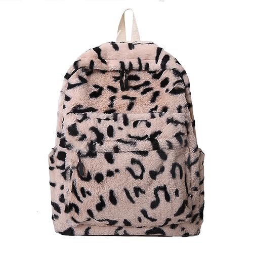 JHTPSLR Leopard Furry Backpack Soft Plush Backpack Fuzzy Backpack Book Bags Trendy Backpack Cute Stylish Winter Casual Daypack (Khaki)