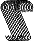 12 Pack 9 inch Extra Large Vinyl Coated S Hooks Black Heavy Duty Long S Hooks for Hanging Plant Exte