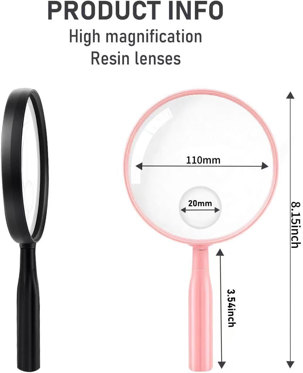 lakei magnifying glass,10x handheld reading magnifying glass?110mm shatter resistant lens, non-slip handle, suitable for elderly reading, adults close work, hobbies and halloween & cosplay (pink) pink 110mm