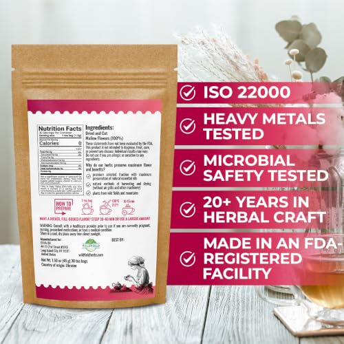 Image of 30 Bags Mallow Flowers Herbal Tea (Malva Sylvestris) - 30 Count 1.5g Bags Dried Mallow Flower Herb Tea