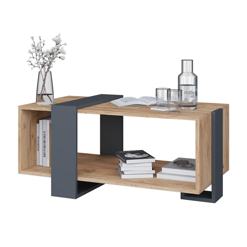 Vicco Tavolino Aven, Antracite/Rovere dorato, 91.5 x 52 cm, con ripiano aggiuntivo per libri e riviste