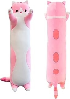 Soft Cute Long Cat Body Pillow, Cat Stuffed Animals Throw Pillow Cotton Kitten Sleeping Pillow Back Cushion, Stuffed Plush Doll Toy Gifts for Kids Girlfriend(Pink, 50cm/19.68Inch)