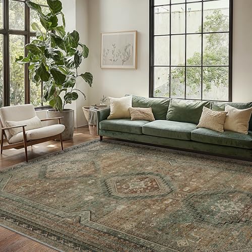 GENIMO 3x5 Vintage Area Rug, Machine Washable, Non Slip & Low Pile Lightweight for Living Room, Entryway, Bedroom, Kitchen, Brown