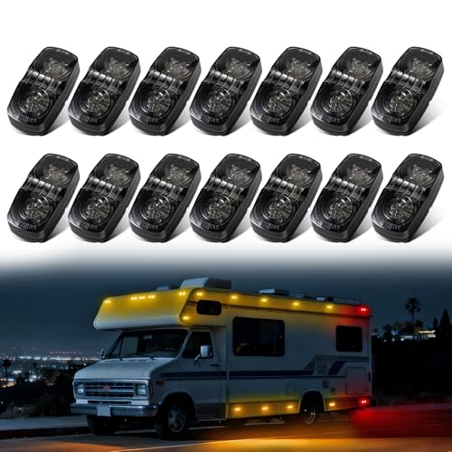 14PCS Trailer RV Marker Lights Double Bullseye 10LED Amber Red Clearance Lights IP67 Waterproof 4x2 Tiger Eye Rectangular Side Marker Lights Surface Mount for 12V Truck RV Camper Boat (Smoked Lens)