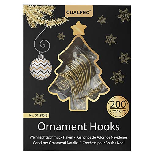 CUALFEC Christmas Ornaments Hooks Christmas Tree Hanger Great for Christmas Tree Decoration - 200 /Gold