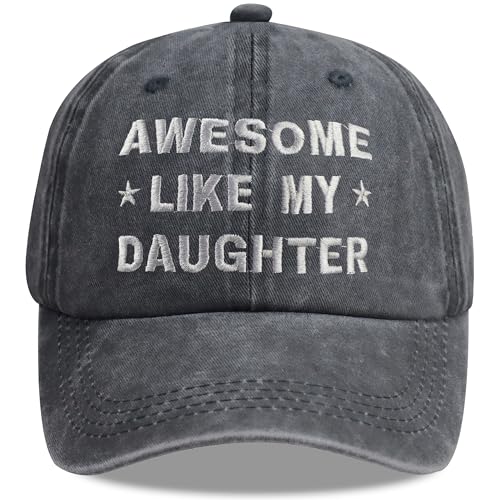 Image of Funny Awesome Like My Daughter Hat, Embroidered Adjustable Cotton Baseball Cap Gifts for Dad Mom Grandpa Papa