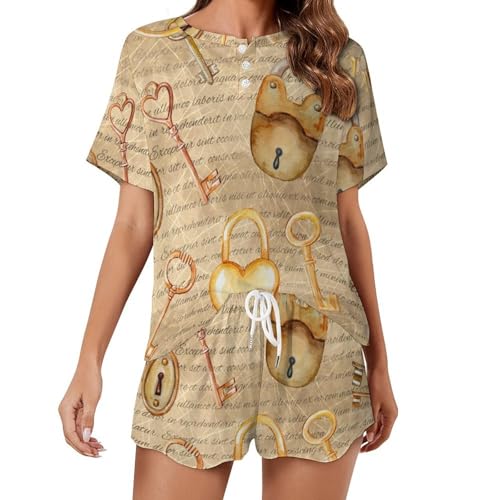 Pyjama court femme Clé Rétro ensemble de nuit été léger