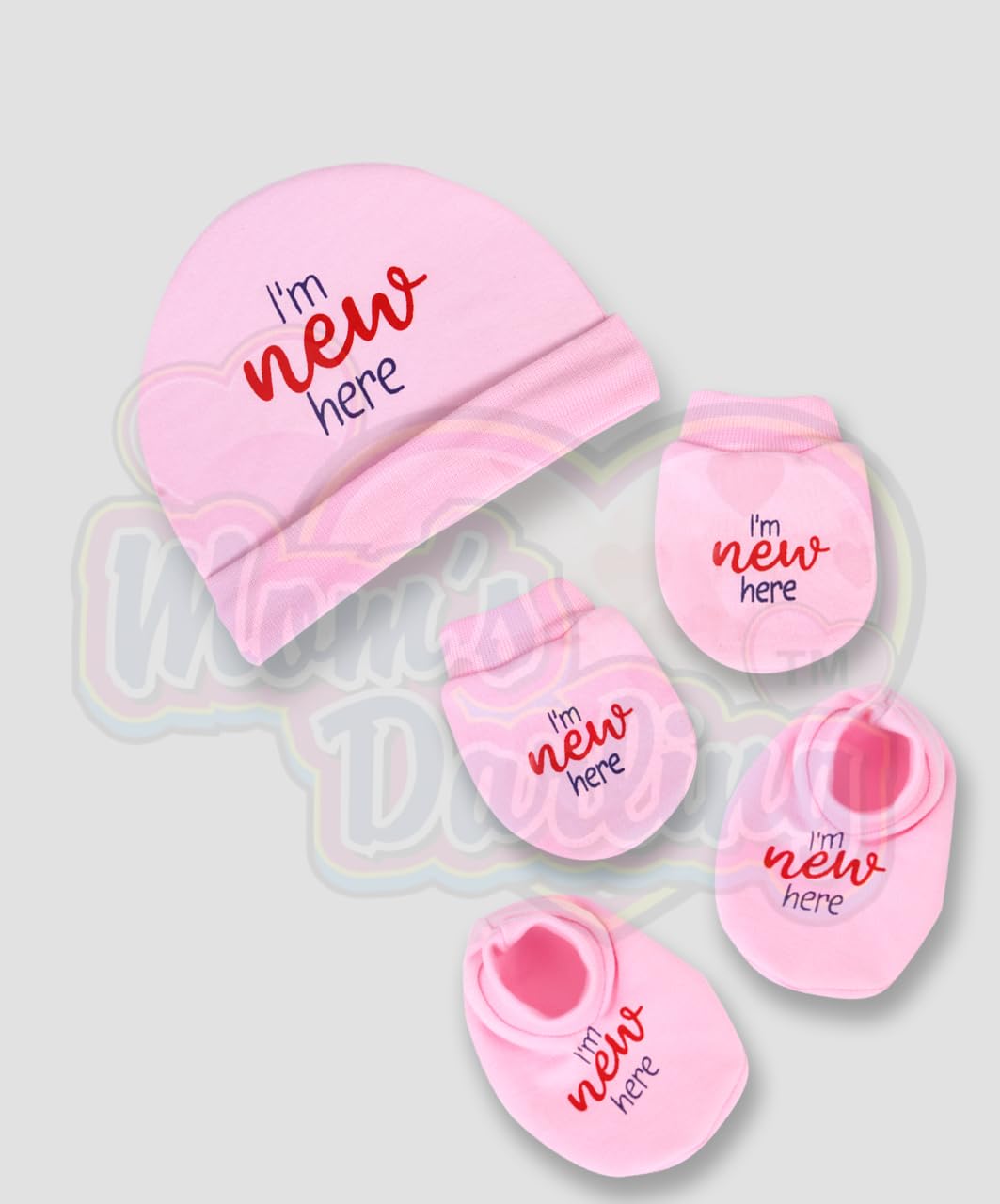 MOM'S DARLING (Pack Of 4 Pairs) Newborn Baby Caps|Mittens & Booties Combo Set For 0-6 Months Baby|Baby Gloves & Socks Set|Baby Shower Gift|Designs & Colors Are Same As In Photo|Multicolor 4
