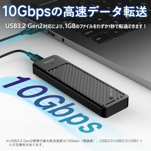 ポータブルSSD 外付けSSD 1TB USB 3.2 Gen2 10Gbps Type‐C PS4 PS5動作確認済 Hanye USB A-C USB C-C 2本ケーブル付き