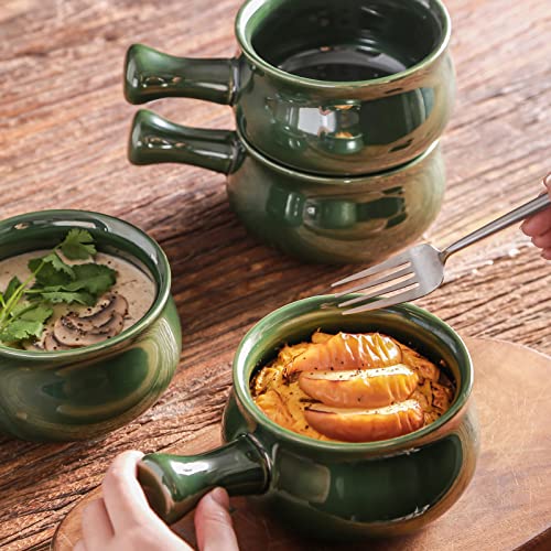 Image of vicrays French Onion Soup Bowls with Handles, 26 Ounce, Set of 4,Green