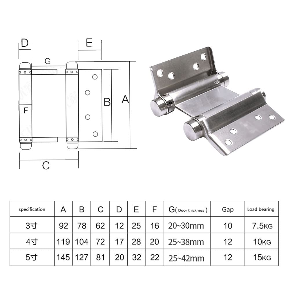 Bisagras del gabinete, resorte abierto doble bisagra de puerta libre bidireccional de acero inoxidable de 3/4/5 pulgada(3 inches)
