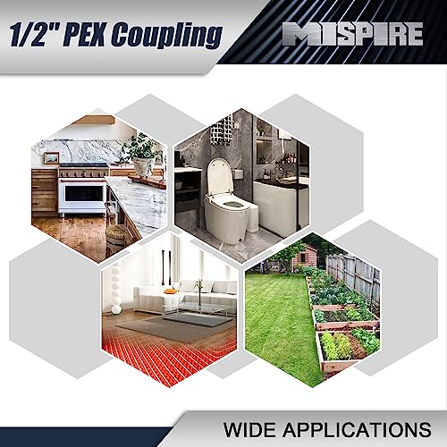 Image of PEX Pipe Fittings 1 /2 inch Straight Coupling (6-Pack) by MISPIRE, Lead-Free Brass Coupler Crimp Fittings for PEX Pipe Plumbing Projects, ASTM F1807