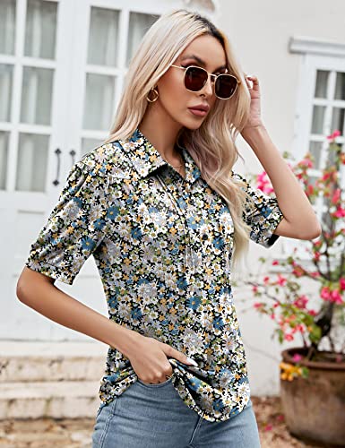 Micoson Womens Blouses Dressy Casual Short Sleeve Button Down Collared Polo Shirt Loose Tunic 2023 Summer Tops3