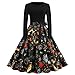 Robe de Noël avec imprimé Santa Claus - Jupe étroite - Pour l'hiver - Pour adolescentes - Princesse des années 1950 - Style gothique - Pour femme., Noir (05), XL