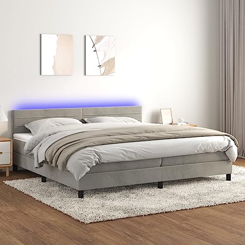 SKM Cama Box Spring colchón y LED tercio Gris Claro 200x200 cm,Mobiliario,Camas y Accesorios,Camas y somieres,Gris,80.74 kg,3134483