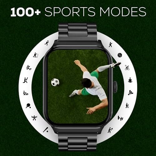 Image of PunnkFunnk Nexoro 2.01 inch Smartwatch for Men & Women Bluetooth Call, Heart Rate, SpO2, Sleep & 100+ Sports Modes, IP68 Waterproof, Compatible with Android & iPhone (Metal Black)