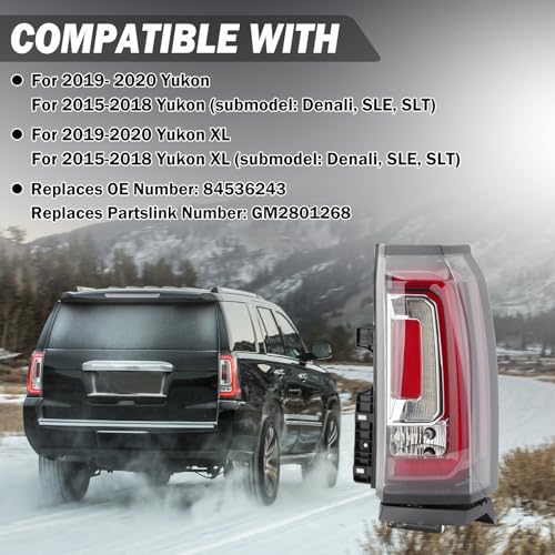 Tail Light Assembly for 2015 2016 2017 2018 2019 2020 GMC Yukon/Yukon XL Passenger Side