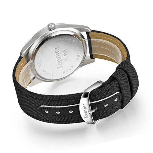 Tonnier Men's Weekender&Calendar Analog Black Canvas Strap Mans Watches - Thumbnail 5