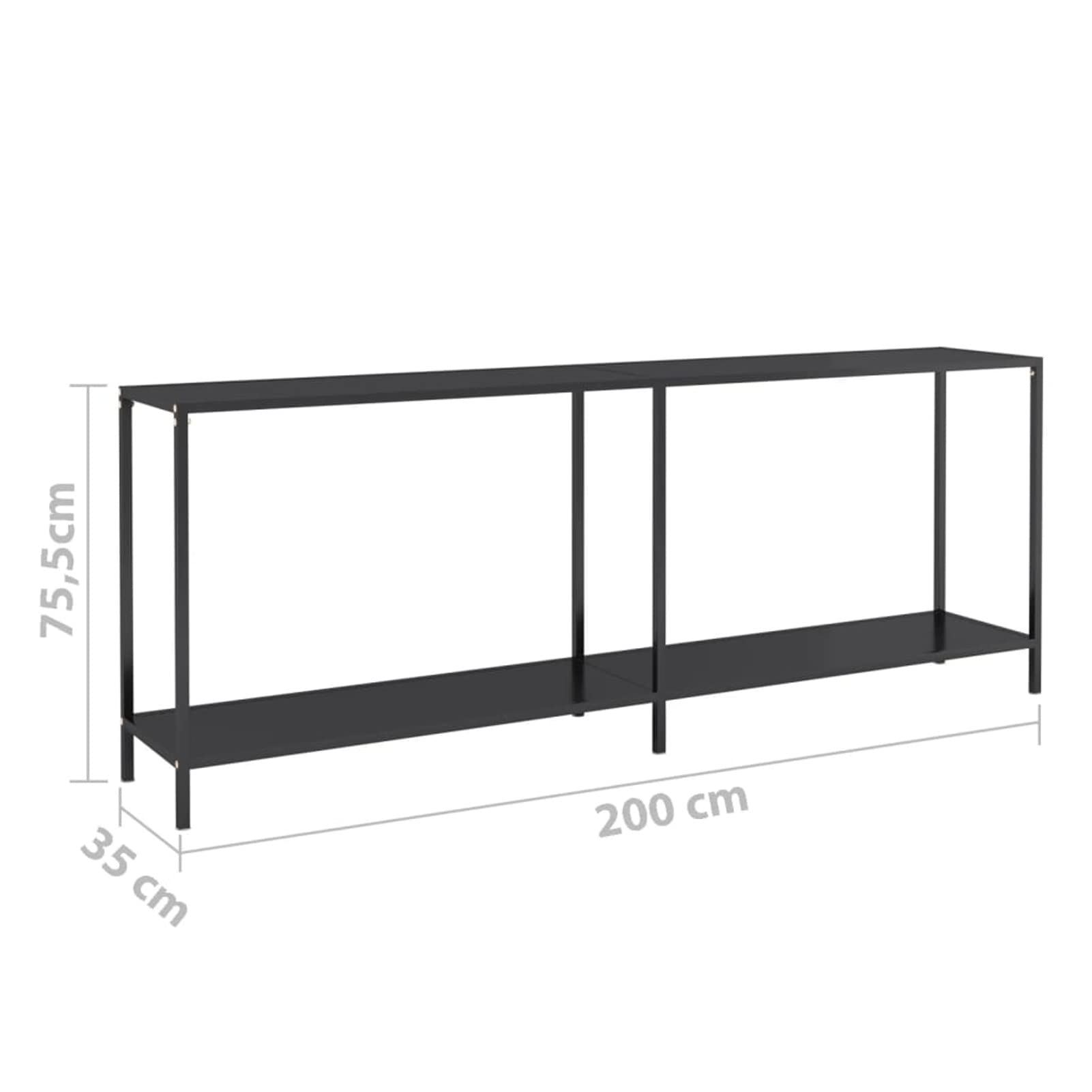 Homgoday Mesa Consola Vidrio Templado Negro 200x35x75,5 cm Mesas auxiliares de salón,Mesa Consola Recibidor Mueble de Entrada Estrecha Clásica