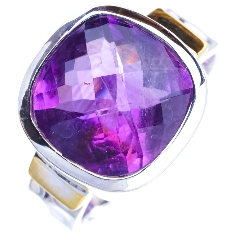 Bague améthyste fait main en argent 925 artisanale de style bicolore