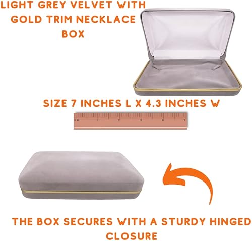 Miniatura 5 de ISAAC KIERAN Caja de regalo de terciopelo gris claro con collar de ribete dorado, 7 x 4.3 pulgadas, con cartón exterior blanco, vitrina