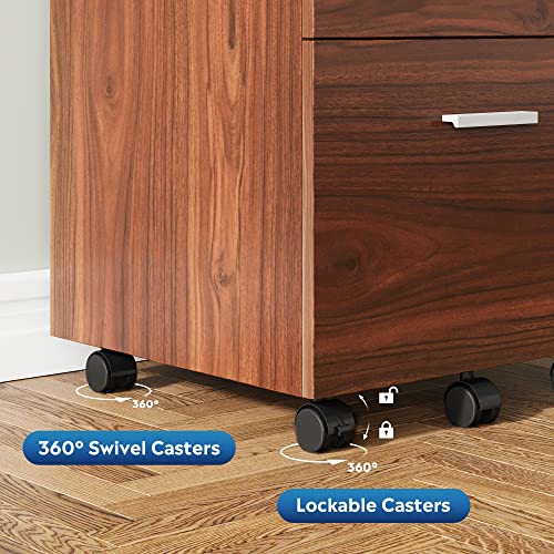 Image of DEVAISE 3 Drawer Mobile File Cabinet, Wood Filing Cabinet fits A4 or Letter Size for Home Office, Walnut