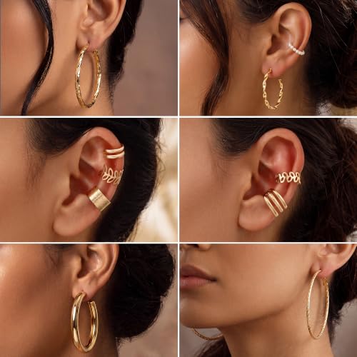 Image of FAXHION 68 Pcs Gold Jewelry Set for Women with 7 Necklace, 17 Bracelet, 5 Hoop Earrings, 15 Stud Earrings, 24 Knuckle Rings for Women Jewelry Set for Women Gift
