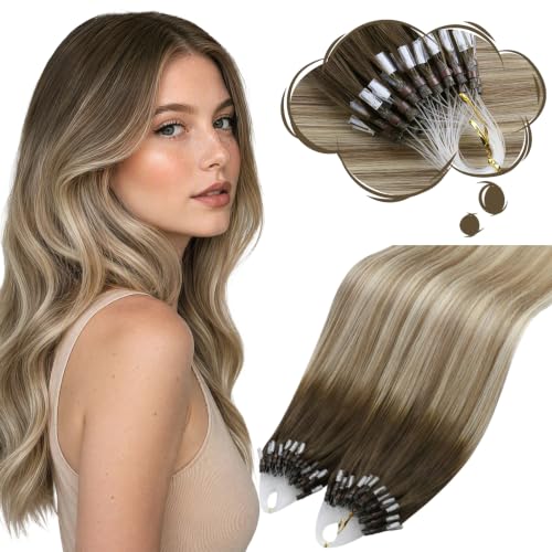 Moresoo Micro Link Hair Extensions Human Hair, Brown Dirty Blonde, 14 Inch
