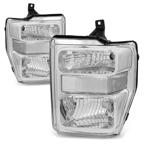 Auto Dynasty Headlights Assembly Compatible with 2008 2009 2010 Ford F250 F350 F450 F550 Super Duty 2nd Gen Driver and Passenger Side Halogen Headlamps Replacement Chrome Housing Clear Corner