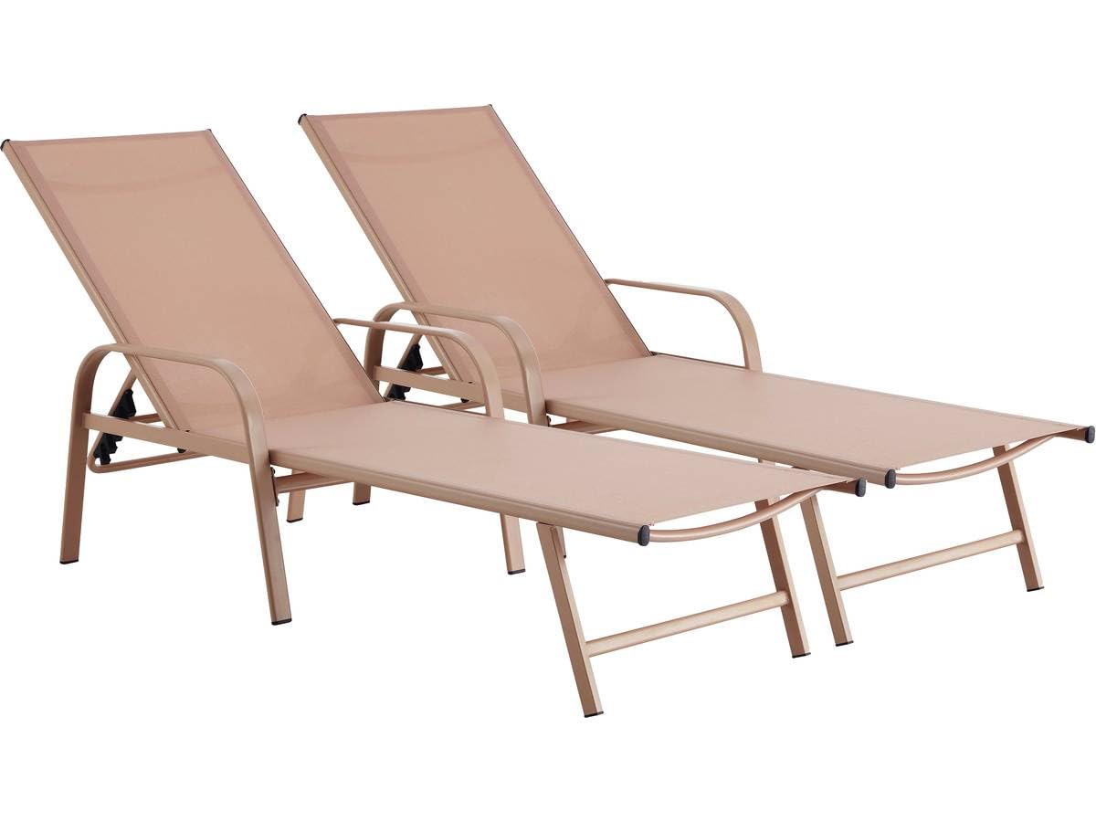 Habitat et Jardin - Lot de 2 Bains de Soleil en Métal et Textilène Farniente - Chaises de Jardin, Piscine et Balcon - Transats avec Dossier Inclinable - Marron
