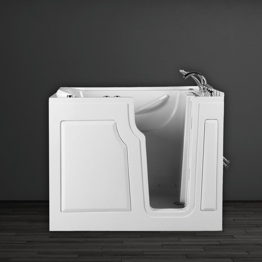 Vasca da bagno per anziani Siena II, 122 x 71 cm, con porta e sedile integrato, vasca idromassaggio, ingresso basso, tenuta sicura, superficie facile da pulire