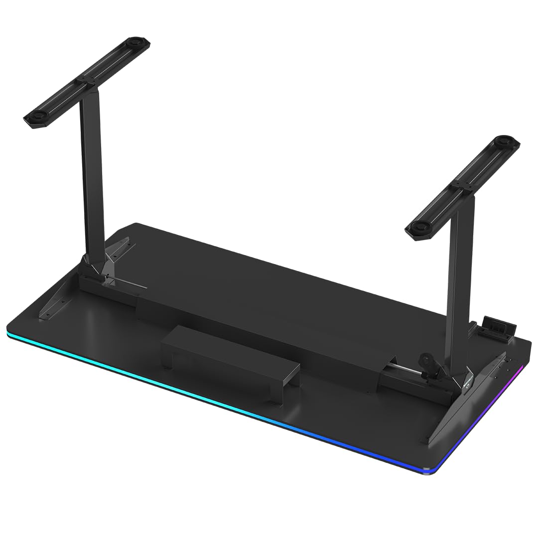 Ultradesk – Scrivania da Gaming Elettrica con Regolazione Seduta-in Piedi, LED RGB PRISMATIC, Mobile da Scrivania Ideale per Gamer, Setup Gaming - QUEST BLACK - L 140 cm, P 70 cm, H 72-120 cm - Nero
