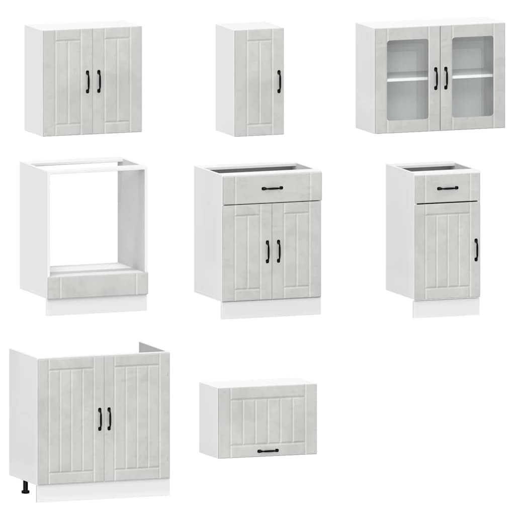 vidaXL 8-TLG. Küchenschrank-Set Lucca Betongrau Holzwerkstoff, Küchenzeile, Küchenschrank, Schrank, Hängeschrank, Spülenunterschrank, Küchenmöbel