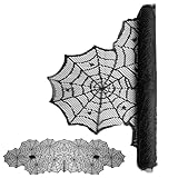 Halloween Tischläufer Halloween Tischdeko Spinnennetz Tischdecke Spitze Schwarz, 45 x 183 cmHalloween Deko Tischläufer Spinnennetze Deko für Scary Horror Party Mottoparty Outdoor Dekorationen