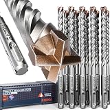 PRESCH Forets Béton SDS plus 10mm (10 pcs) – Mèche béton armé et pierre à 4 taillants carbure – Indicateur de profondeur de perçage – Foret SDS Plus robuste pour granit, brique et maçonnerie