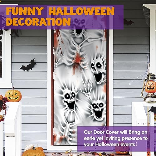 Image of JOYIN 30 inchx72 inch Halloween Door Cover Decorations Indoor Creepy Skeleton, Haunted House Stickers Party Supplies Favors Garage Window Wall