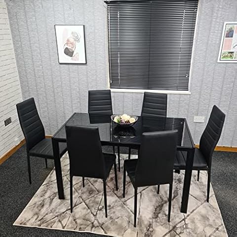 KOSY KOALA Black Dining Table Set of 6 kitchen dining Table Set furniture (All Black Table With 6 Chairs) Cover