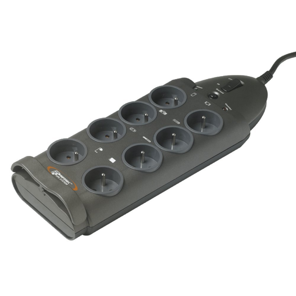 Infosec S8 Multiprise Parafoudre avec 8 Prises Noir