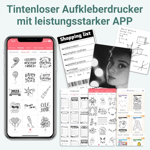 Tiny Printer mit Klebepapier, Aufkleber Druck Buddy, Mini Drucker für Smartphone, Kleiner Taschendrucker, Handy Bluetooth Thermodrucker für Studium Sticker Back to School,Kompatibel mit iPhone Android