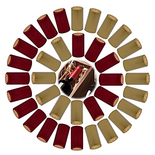 OHYER 100 Piezas Cápsulas Retráctiles de PVC Cápsulas de Botella de Vino Cápsulas De Vino Retráctil Cápsulas Termorretráctiles para Botellas de Vino para Fiesta Boda bodega de Vino 30mm (Oro, Rojo)