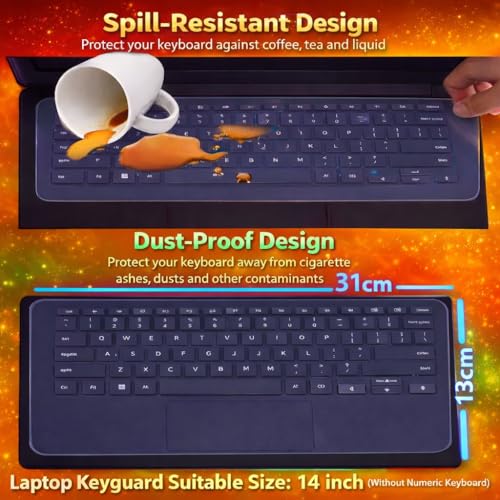 Image of Anjo 6 in 1 Combo Of 14 Inch & 16:9 Display Aspect Ratios Laptop Screen Protector, KeySkin, Body Lamination Trackpad & Lid (Transparent), USB Light & Cleaner