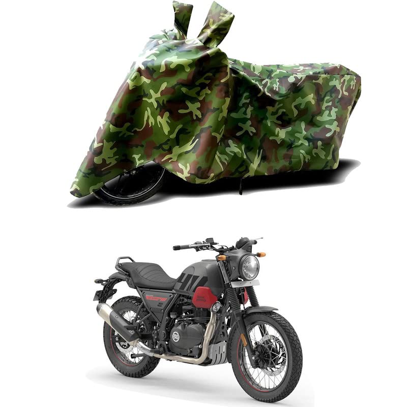 Image of 100% Water Resistant Bike Scooty Two Wheeler Body Cover Compatible for Royal Enfie Scram 411 ABS /UV-Rays /Heat Protection /Birds Dropping /Scratchproof /Dust Proof /Waterproof /All [Green MJ]
