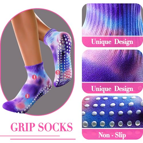 Image of 2PCS Non-Slip Pilates Yoga Socks with Grips for Women - Stylish Crew Socks for Ballet, Dance, Workout, and Pregnancy