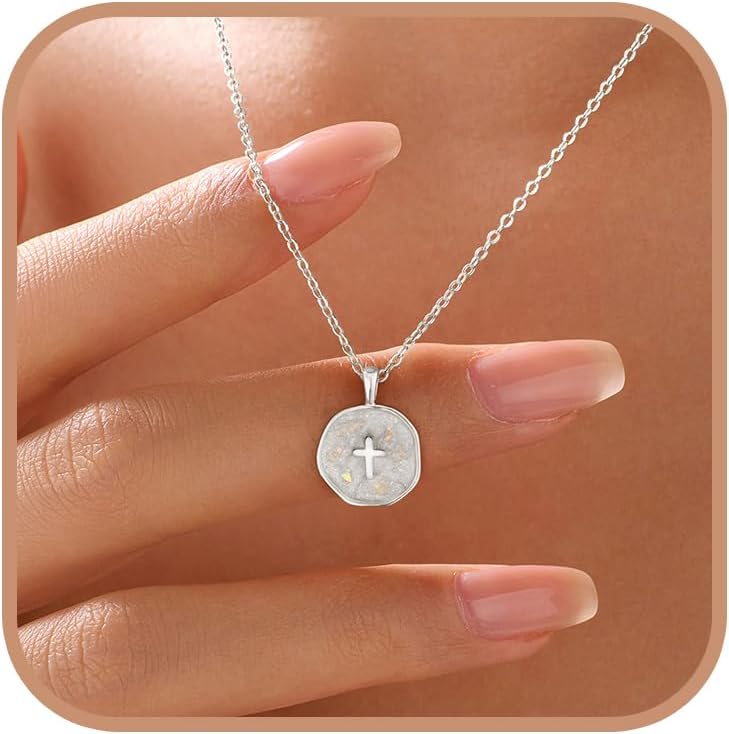 Collar de cruz de nácar de plata de ley 925 para mujer