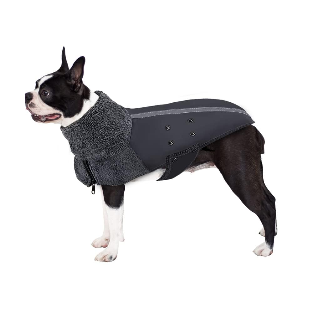 SlowTon Winter Dog Coat, Warm Polar Fleece Lining Outdoor Jacket with Harness Hole Scarf Reflective Stripe Adjustable Waterproof Windproof Puppy Vest Soft Pet Outfits for Small Medium Large Dogs