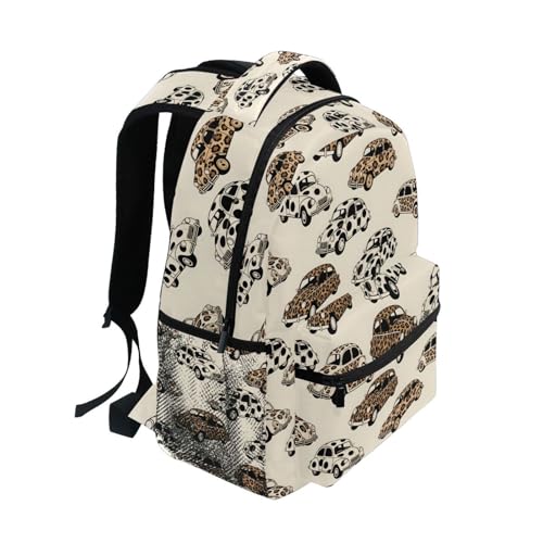 Leopard Print Car Backpack for School Boys Girls Adults Kids Bookbag Laptop Bag 15L2