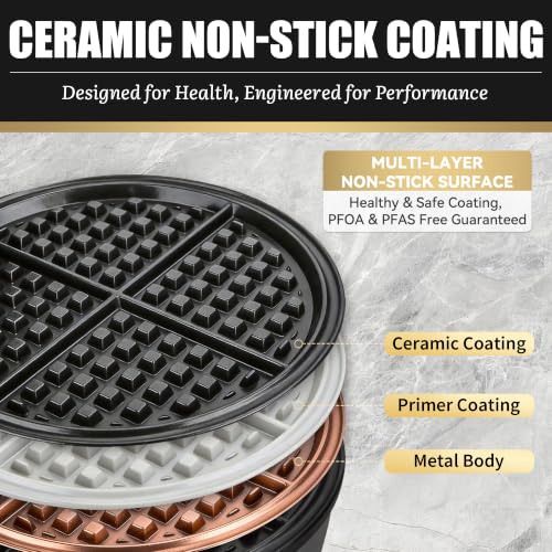 Image of FineMade 7 Inches Classic Waffle Maker Machine, belgian waffle maker with PFAS-Free Ceramic Non-Stick Plates,Waflera electrica, Thin Waffle Maker Crispy, Round Waffle Iron, Graphite