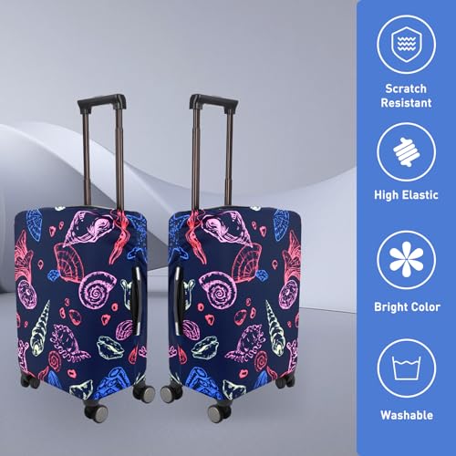 Travel Luggage Cover Protector Stretchy Washable Suitcase Cover With Zippers For 27-30 Inch Luggage (L, Blue, Seashell)2