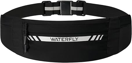 WATERFLY Laufgürtel für Handy Lauftasche Joggen: Lauf Hüfttasche Herren Damen mit 4 Taschen Jogging Bauchtasche Flache Gürteltasche Handytasche Sportgürtel Running Belt zum Laufen Sport Fitness