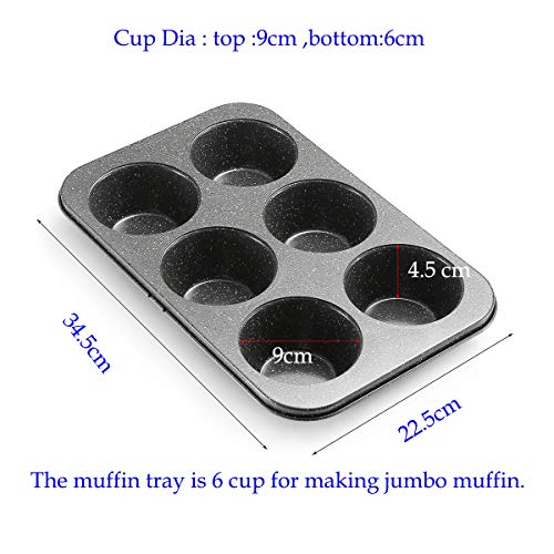 Monfish Jumbo muffin tin 6 cup muffin mold cupcake pan non stick black Granite Stone Finish 9cm cup muffin pan - Image 6